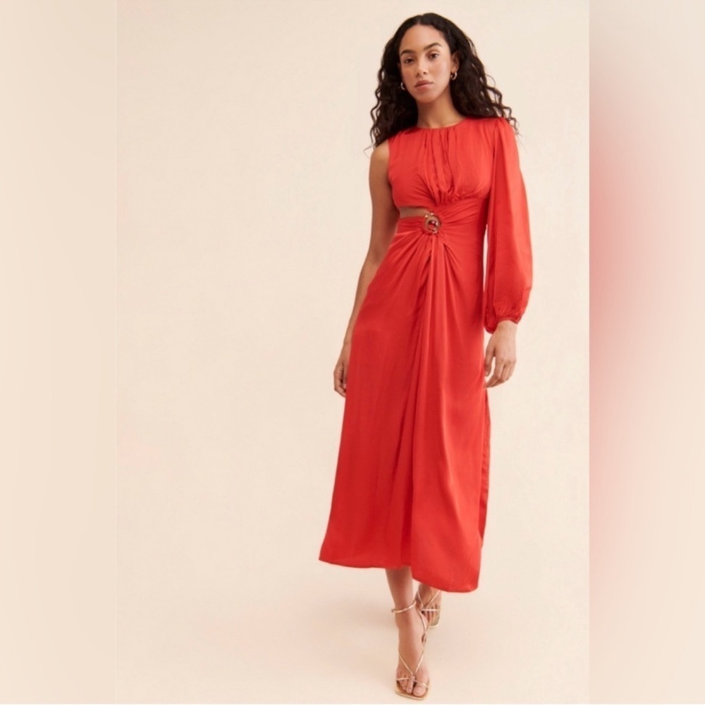 Farm Rio Red One Shoulder Maxi Cutout Dress